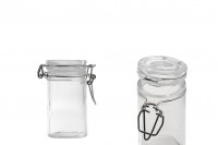 60 ml glass round 85x45 mm glass bottle with airtight closure (wire and transparent rubber on the lid)